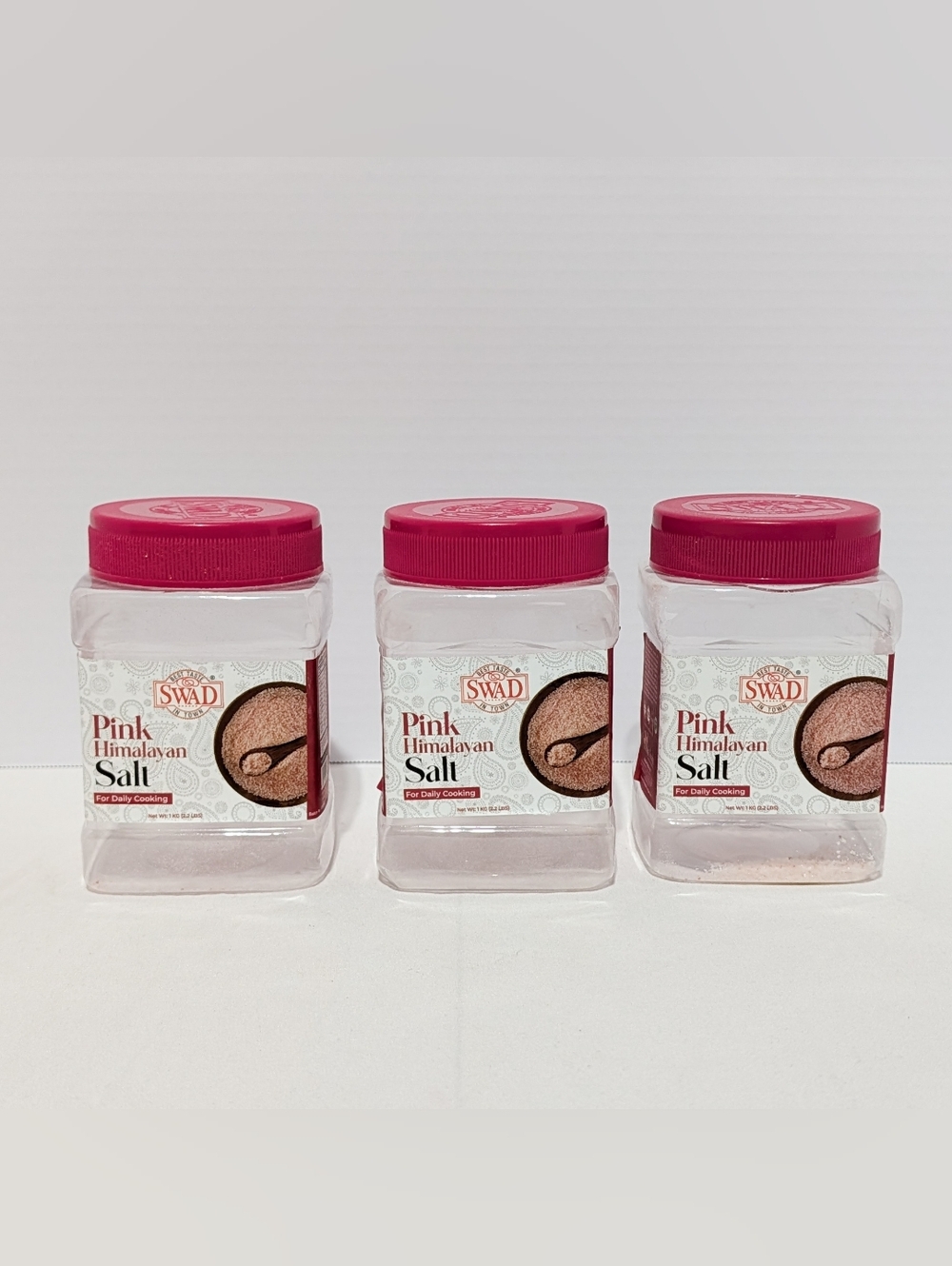 Lot of 3 Empty Swad Pink Himalayan Salt Plastic Storage Jars - Picture 1 of 7